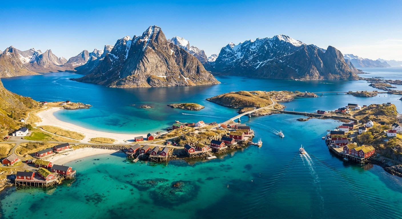 Spektakuläre Landschaft der Lofoten mit Bergen und Fjorden