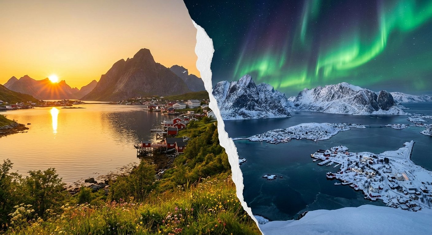 Mitternachtssonne über den Lofoten