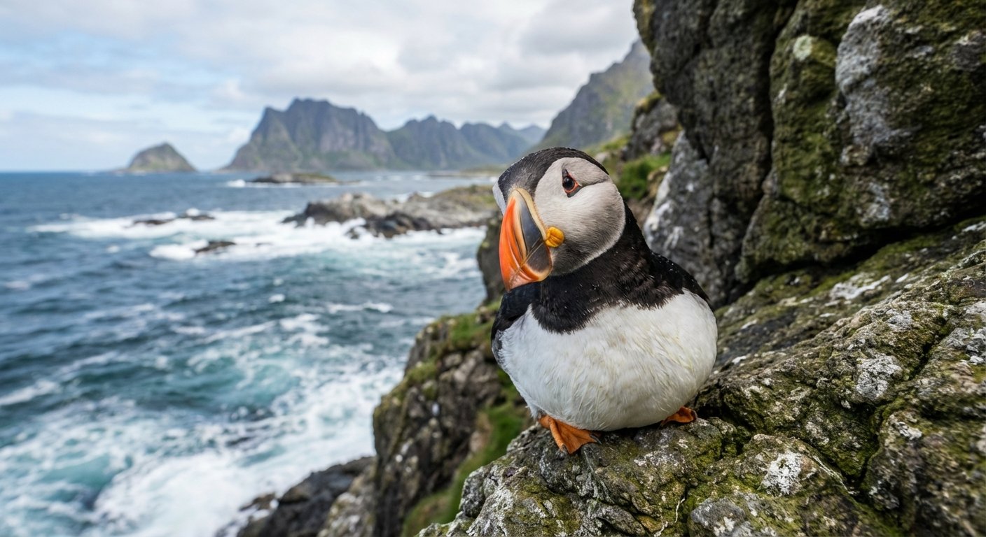 Papageientaucher auf den Lofoten Felsen